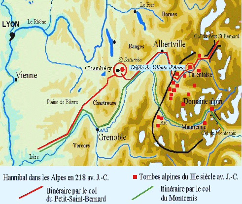 Passages probable d'Hannibal dans les Alpes