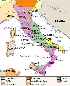 Carte de l'Italie au VIe Siècle