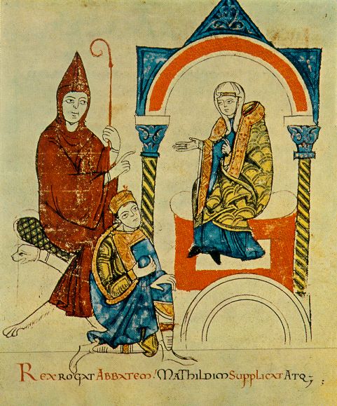 L'empereur Henri IV agenouillé devant Mathilde de Toscane, en présence d'Hugues de Cluny